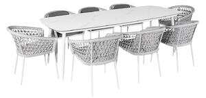 Set Tavolo Rettangolo e 8 Sedie da Giardino in Alluminio Muses 240 Bianco