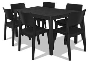 Set da giardino in resina con tavolo 6 posti e 6 sedie. Set da pranzo per esterni completamente Italy grigio antracite