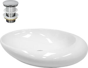 Lavabo LuxeBath Lavabo da appoggio ovale, 58,5x37,5x14,5 cm, bianco, in Vetroceramica, incl. set di scarico senza troppopieno