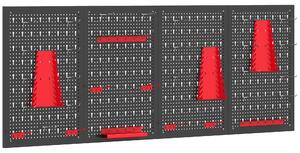 HOMCOM Set 4 Pannelli Porta Attrezzi da Parete in Acciaio 38pz, con 12 Supporti e 22 Ganci, Nero e Rosso | Aosom Italy