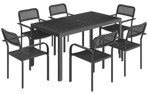 Outsunny Set da Pranzo Esterno 6 Persone, Tavolo e Sedie con Foro Ombrellone, Nero | Aosom Italy