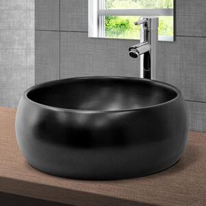LuxeBath Lavabo da appoggio rotondo, Ø 40x15,5 cm, nero opaco, in Vetroceramica