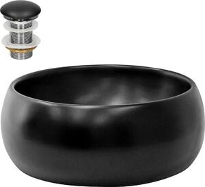 Lavabo LuxeBath Lavabo da appoggio rotondo, Ø 40x15,5 cm, nero, in Vetroceramica, incl. set di scarico senza troppopieno