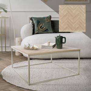Tavolino ML-Design 80x80x40 cm, aspetto rovere con motivo a spina di pesce, struttura in metallo color oro, design industriale