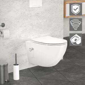 LuxeBath WC sospeso senza bordo con funzione bidet, bianco, lungo, a filo tornado, con rivestimento nano