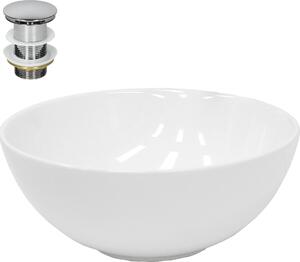 Lavabo LuxeBath Lavabo da appoggio rotondo, Ø 32x13,5 cm, bianco, in Vetroceramica, incl. set di scarico senza troppopieno