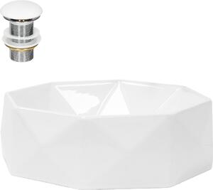 Lavabo LuxeBath Lavabo da appoggio rotondo, Ø 42x13,5 cm, bianco, in Vetroceramica, incl. set di scarico senza troppopieno