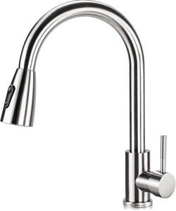 Miscelatore da cucina estraibile, orientabile a 360°, due modalità di getto, regolazione separata dell'acqua calda e fredda, acciaio inossidabile spazzolato (argento)