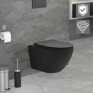 LuxeBath WC sospeso senza bordo, nero, lungo, a filo tornado, con nano rivestimento