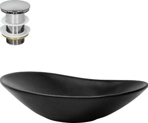 Lavabo LuxeBath Lavabo da appoggio ovale, 63x36x15,5 cm, nero, in Vetroceramica, incl. set di scarico senza troppopieno