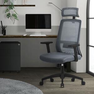 Sedia da ufficio ergonomica ML-Design, grigia, in rete, con poggiatesta regolabile