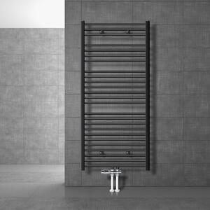 LuxeBath radiatore bagno attacco centrale 750 x 1500 mm antracite curvo con termostato e set di collegamento Radiatore a pavimento Passage, senza elemento riscaldante