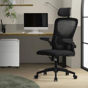 Sedia da ufficio ergonomica ML-Design, nera, in rete, con poggiatesta regolabile