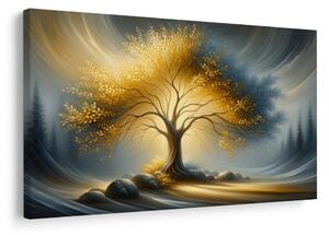Quadro su tela – Albero della vita dorato nel paesaggio