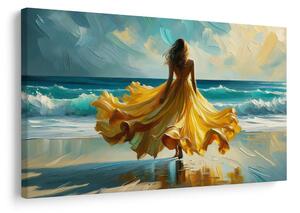 Quadro su tela – Donna in abito giallo sulla spiaggia