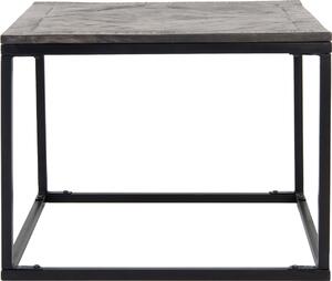 Tavolino WOMO-DESIGN quadrato, 60x60 cm, grigio, unico, fatto a mano in legno massiccio, legno di mango, aspetto parquet, struttura in metallo nero