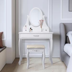 ML-Design tavolo da toilette bianco, tavolo da toilette con specchio, sgabello e 3 cassetti, 75x140x40 cm, stile country, tavolo cosmetico per donne e ragazze