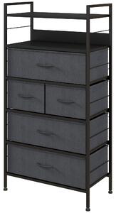 Cassettiera 5 Cassetti Moderna in Tessuto non Tessuto 58x30x120 cm In Acciaio e MDF Nera