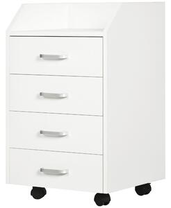 Cassettiera da Ufficio con 4 Cassetti Ruote e Bordi Rialzati 40x36x65 cm in Legno Bianco