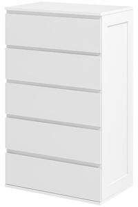 Cassettiera 5 Cassetti con Maniglie Scanalate 60x38x100 cm in Legno Bianco