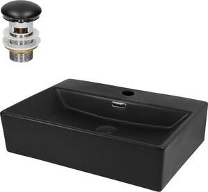 Lavabo LuxeBath Lavabo da appoggio Square, 51,5x36x13 cm, nero, in Vetroceramica, incl. set di scarico con troppopieno