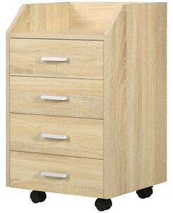 Cassettiera da Ufficio con 4 Cassetti Ruote e Bordi Rialzati 40x36x65 cm in Legno Legno Naturale