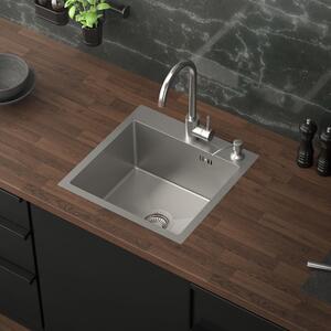 ML-Design lavello da cucina con scarico e troppopieno, argento, in acciaio inox