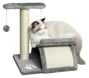 Albero Tiragraffi per Gatti Cuccia e 2 Palline 40x30x43 cm in Peluche con Palo in Sisal Grigio