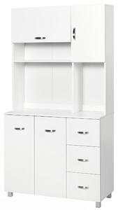 Credenza da Cucina Moderna con Cassetti Armadietti e Ripiani Aperti 100x39,5x183,5 cm Bianco