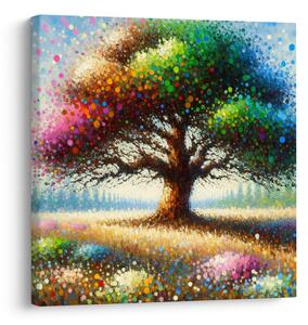 Quadro su tela – Albero della vita arcobaleno sul prato