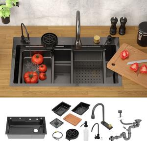 Lavello ML-Design in acciaio inox, antracite, con rubinetto estraibile