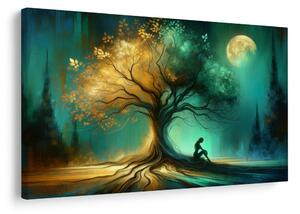 Quadro su tela – Silhouette solitaria presso l'albero della vita