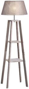 Lampada da Terra in Legno con 3 Ripiani e Paralume in Tessuto 45x45x148 cm Grigio