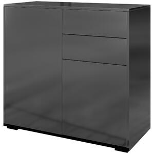Credenza Moderna con 2 Armadietti e 2 Cassetti con Apertura a Pressione 79x36x74 cm Nero Lucido