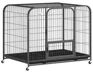 PawHut Gabbia per Cani in Acciaio con Ruote, 3 Porte, Vassoio Rimovibile e Chiusura Sicura, Nero | Aosom Italy