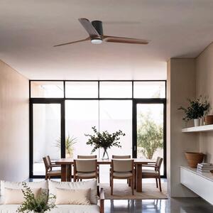 FARO BARCELONA Ventilatore da soffitto LED Heywood L, nero/legno, CC, silenzioso dimmerabile, Legno scuro, Soggiorno / Sala da pranzo, Legno, Moderno
