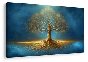 Quadro su tela – Albero della vita dorato in blu