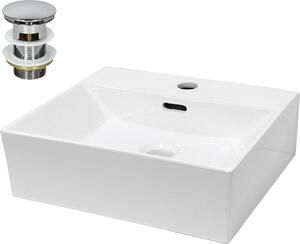 Lavabo LuxeBath Lavabo da appoggio Square, 41,5x36x13 cm, bianco, in Vetroceramica, incl. set di scarico con troppopieno