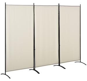 Paravento Separé da Interno a 3 Pannelli Pieghevole 253x50x182 cm in Metallo e Poliestere Beige