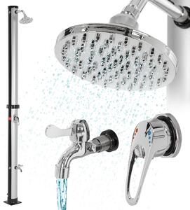ML-Design doccia solare 20L 210cm rotonda con doccia a pedale e soffione a pioggia, argento-nero, acqua calda, 60°C senza allacciamento alla corrente, con attacco per tubo da giardino