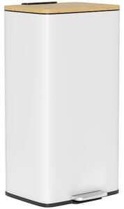 HOMCOM Cestino per la cucina con pedale 20 L Coperchio Chiusura Ammortizzata Secchio Interno Estraibile 29,5x29,5x56,8 cm Bianco e naturale | Aosom Italy