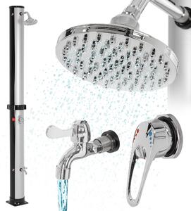 ML-Design doccia solare 35L 217,5 cm rotonda con doccia a pedale e soffione a pioggia nero-argento, acqua calda, 60°C senza allacciamento alla corrente, con attacco per tubo da giardino