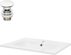 LuxeBath Lavabo da appoggio Square, 61x46x16,5 cm, bianco, in Vetroceramica, incl. set di scarico con troppopieno