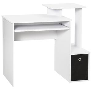 Scrivania Moderna con Mensola per Tastiera e Cassetto in Tessuto 100x40x86,6 cm Bianco e Nero
