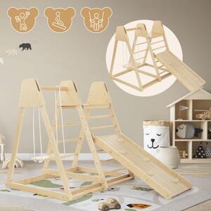 Joyz Set di arrampicata per interni 3in1 con 2 scale per l'arrampicata, tavola per l'arrampicata/scivolo e altalena, in legno, 121x127x112 cm, per bambini a partire dai 3 anni di età