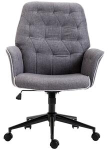 Sedia da Ufficio Imbottita ad Altezza Regolabile 66x69x89,5-97 cm in Tessuto Effetto Lino Grigio