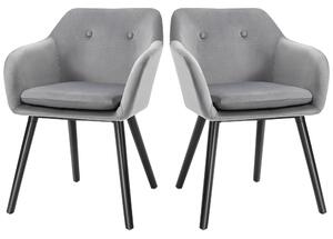 Set di 2 Sedie per Sala da Pranzo con Braccioli Imbottite 54x56x74 cm in Velluto Grigio