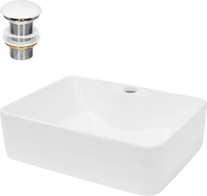 LuxeBath Lavabo Lavabo da appoggio quadrato, 48x38x14 cm, bianco, in Vetroceramica, incl. set di scarico senza troppopieno