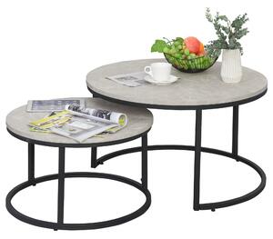 Set da 2 Tavolini da Caffè Sovrapponibili Rotondi in Metallo e MDF Effetto Marmo Grigio e Nero