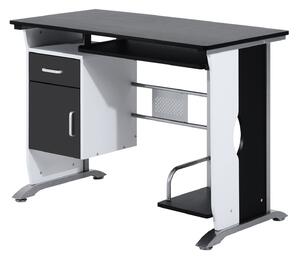 Scrivania per Computer con Ripiano Cassetto e Armadietto 100x52x75 cm in MDF e Ferro Bianca e Nera
